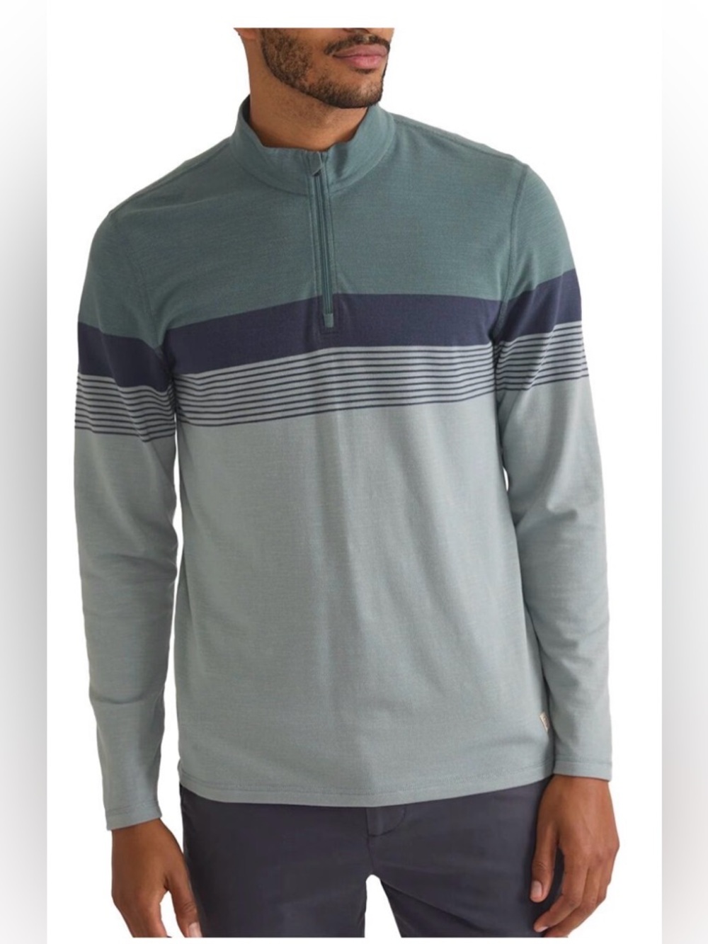 NWT Marine Layer Men’s Midweight Air Quarter Zip with Stripes in North Atlantic
